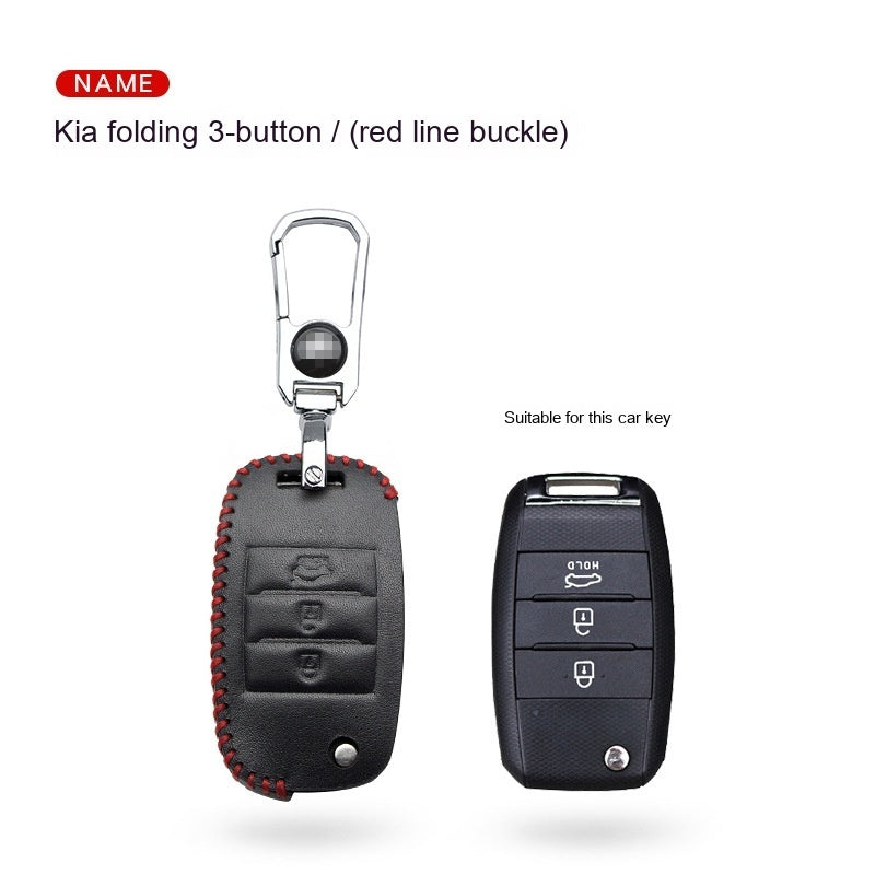 Car Key Genuine Leather Case Cover – First Layer Cowhide Protective Cover for Kia Smart & Folding Keys