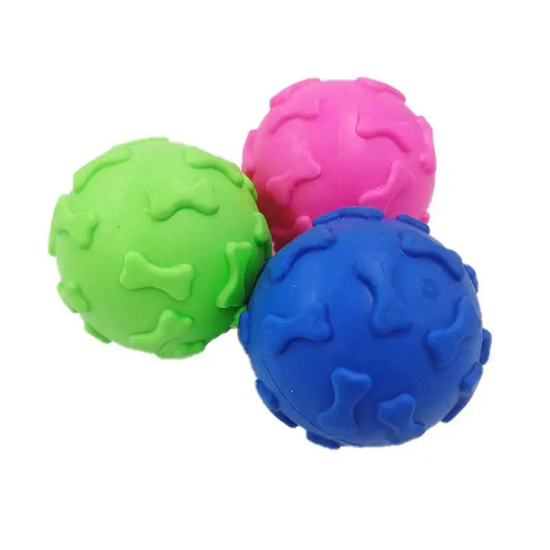 Squeaky Dog Toy for Aggressive Chewers – Durable Food-Grade Chew Ball with Bone Pattern | Enrichment Toy for Puppies & Dogs