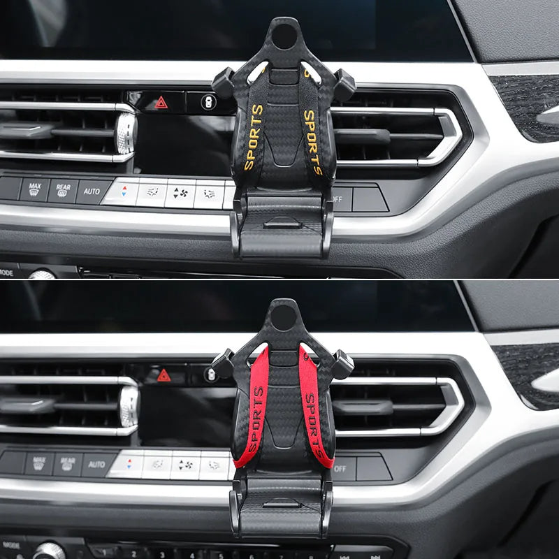 Racing Seat Shape Car Phone Holder – 360° Rotatable Air Vent Mobile Phone Mount for Car Interior