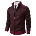 Men’s Thickened Plaid Print Jacket Cardigan – Slim Fit Zipper Stand Collar Sweater for Winter