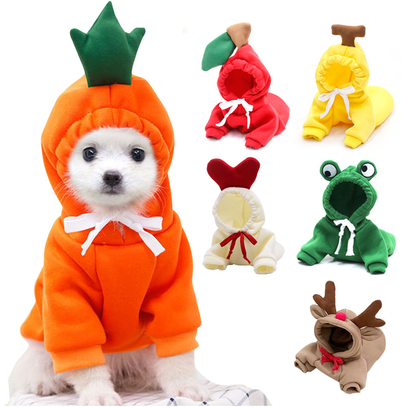 Cute Fruit Dog Hoodie – Winter Warm Fleece Pet Clothes for Small Dogs, Puppy & Cat Outfit for Chihuahua and French Bulldog