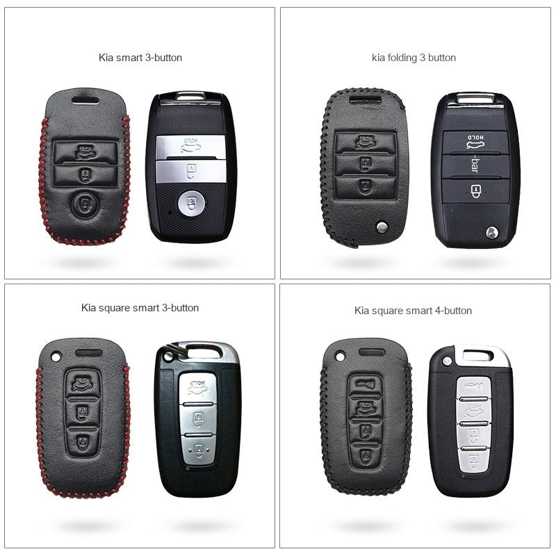 Car Key Genuine Leather Case Cover – First Layer Cowhide Protective Cover for Kia Smart & Folding Keys