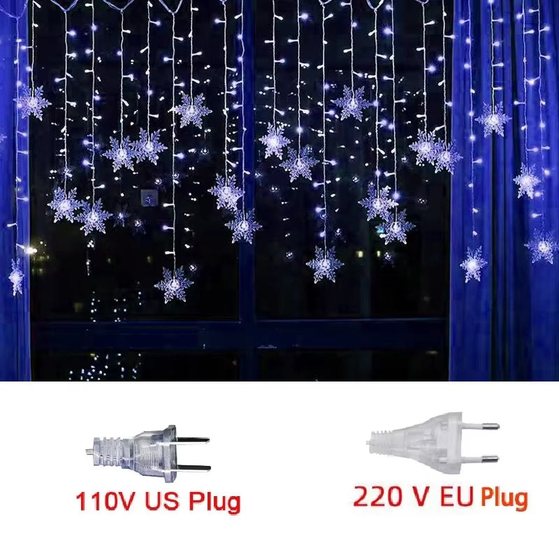3.2M LED Snowflake Christmas Curtain Lights – Waterproof Flashing Fairy String Lights (8 Modes, Connectable) for Holiday, Party, Wedding & Xmas Decor