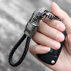 Braided Rope Leopard Head Keychain – Alloy Metal Key Ring for Men & Couples Pendant