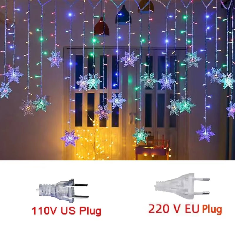 3.2M LED Snowflake Christmas Curtain Lights – Waterproof Flashing Fairy String Lights (8 Modes, Connectable) for Holiday, Party, Wedding & Xmas Decor