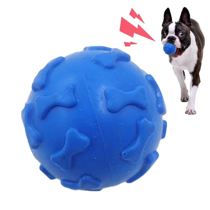 Squeaky Dog Toy for Aggressive Chewers – Durable Food-Grade Chew Ball with Bone Pattern | Enrichment Toy for Puppies & Dogs