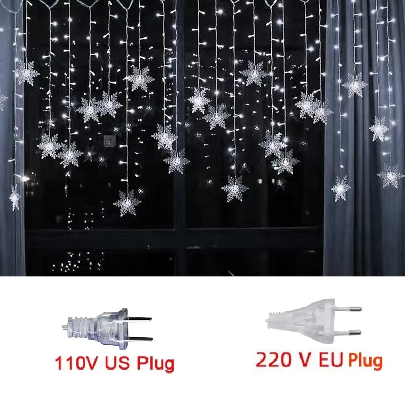 3.2M LED Snowflake Christmas Curtain Lights – Waterproof Flashing Fairy String Lights (8 Modes, Connectable) for Holiday, Party, Wedding & Xmas Decor