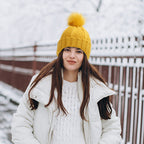 Winter Knitted Beanie Hat for Women – Stretchy Lined Skull Cap with Faux Fur Pom Pom