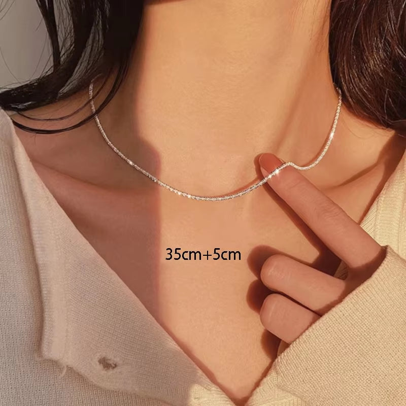 Silver Sparkling Necklace for Women – Trendy Clavicle Chain Choker | Korean Wedding & Party Jewelry Accessory