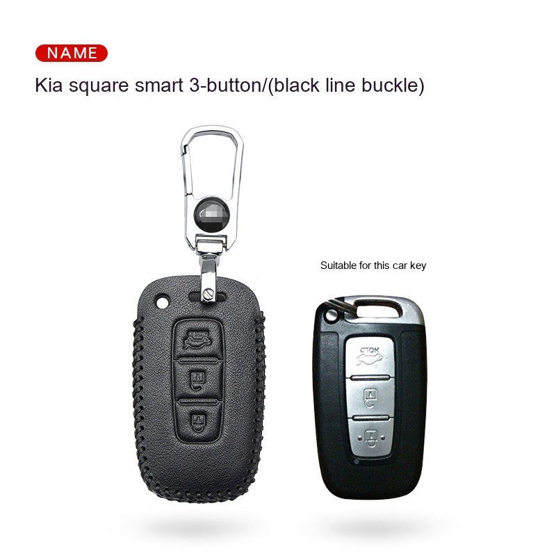 Car Key Genuine Leather Case Cover – First Layer Cowhide Protective Cover for Kia Smart & Folding Keys