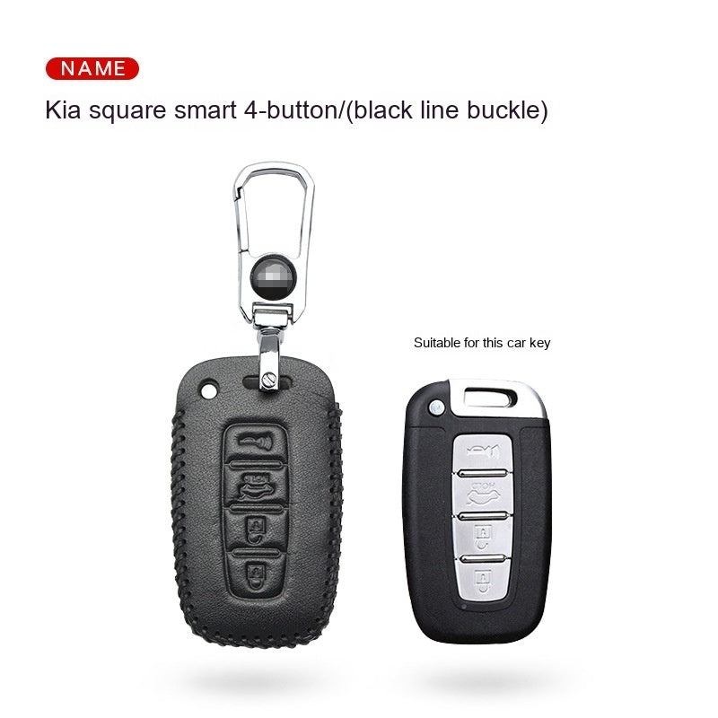 Car Key Genuine Leather Case Cover – First Layer Cowhide Protective Cover for Kia Smart & Folding Keys