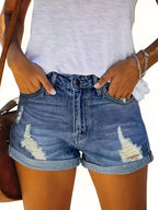 Women’s Mid-High Rise Ripped Denim Shorts – Distressed Stretchy Jean Shorts Summer Casual