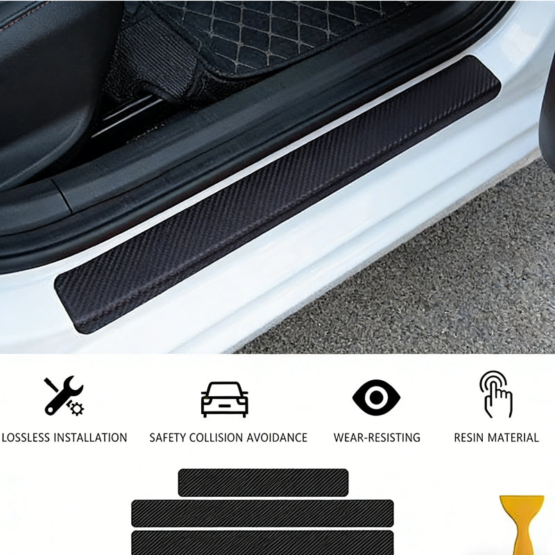 Carbon Fiber Car Door Sill Protectors – 4-Piece Universal Scratch-Resistant Entry Guards