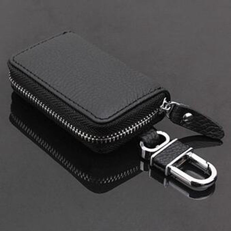 Car Litchi Grain Leather Key Case – 360° Rotating Zipper Key Holder for Universal Car Keys