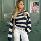 Women’s Loose Striped Pullover Sweater – Long Sleeve Casual Knitted Top for Everyday Wear