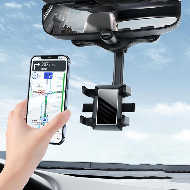 Rearview Mirror Phone Holder for Car – 360° Rotatable & Retractable Universal Mobile Phone Mount