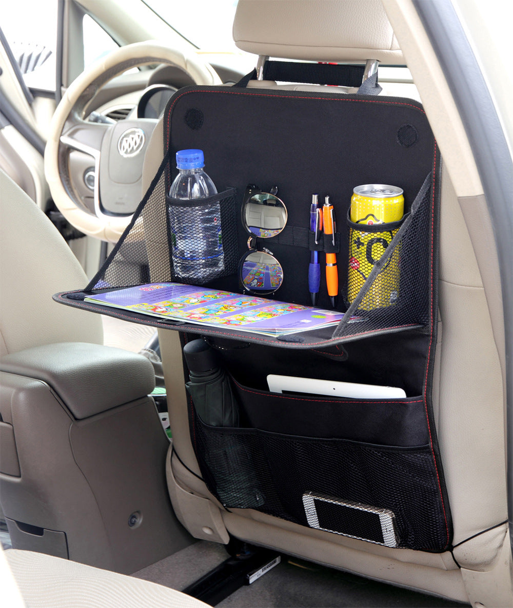 Car Seat Back Storage Bag – Foldable Travel Organizer with Dining Table Tray for Car Interior