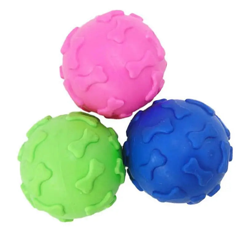Squeaky Dog Toy for Aggressive Chewers – Durable Food-Grade Chew Ball with Bone Pattern | Enrichment Toy for Puppies & Dogs
