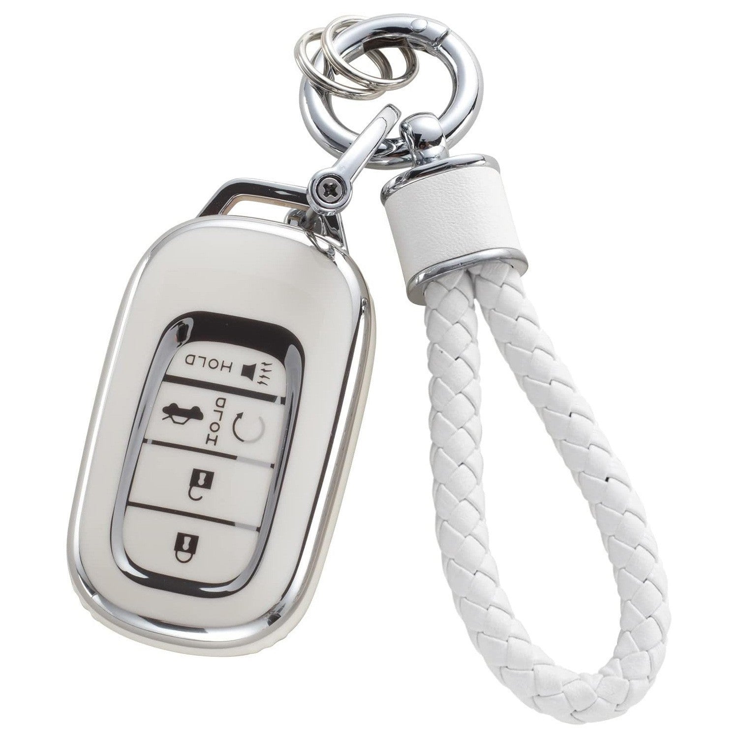 Silver Edge Car Key Cover with Matching Key Chain Pendant – Protective Key Case