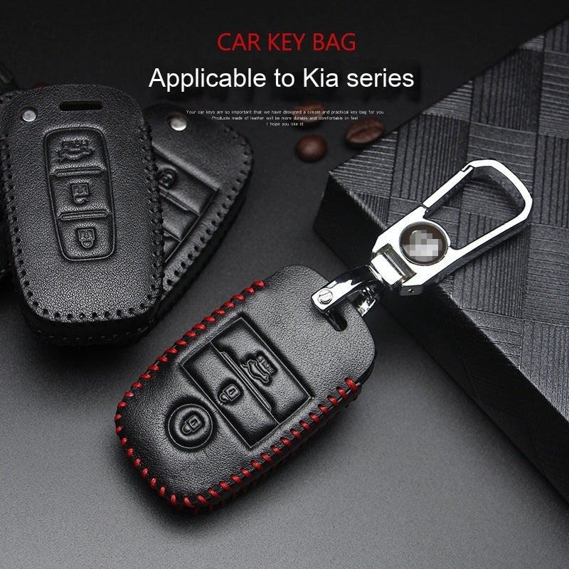 Car Key Genuine Leather Case Cover – First Layer Cowhide Protective Cover for Kia Smart & Folding Keys